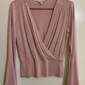 Lucky Brand Pink Long Sleeve Wrap Blouse